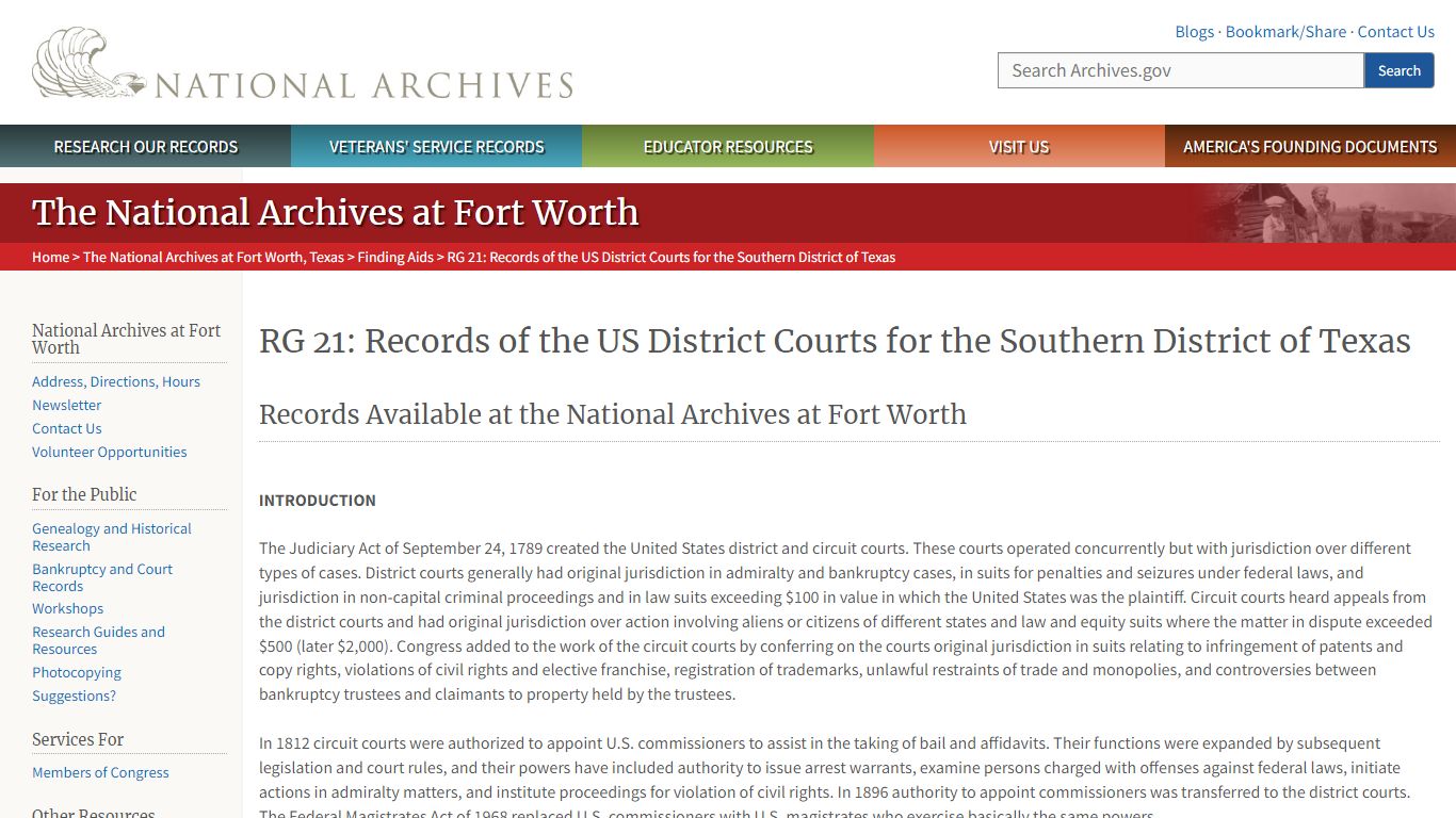 RG 21: Records of the US District Courts for the Southern District of Texas