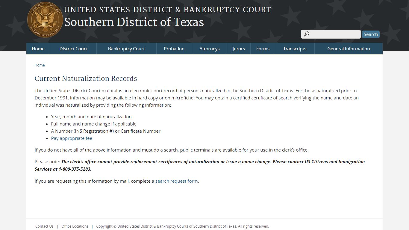 Current Naturalization Records | Southern District of Texas